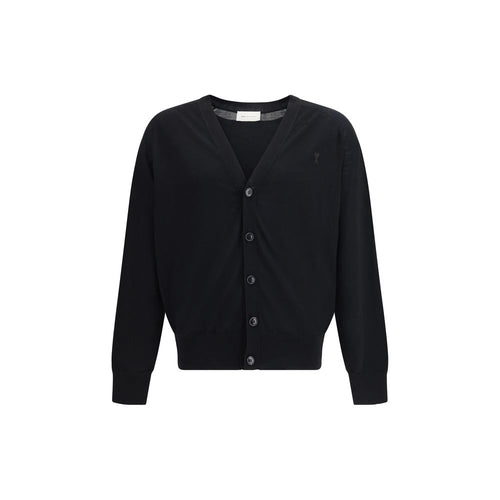 Ami Paris Black Merino Wool Cardigan