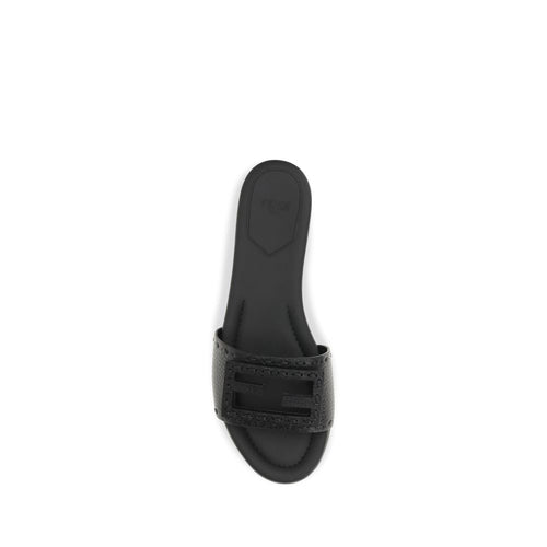 Fendi Black Calf Leather Bos Taurus Flat Sandals