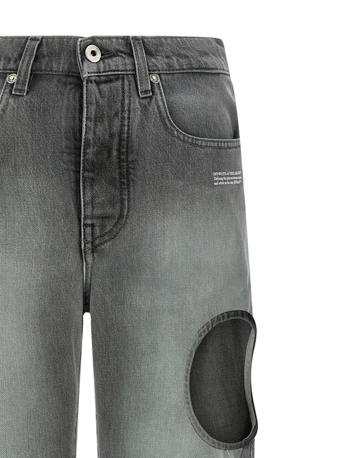 Off-White Gray Cotton Straight-Leg Jeans
