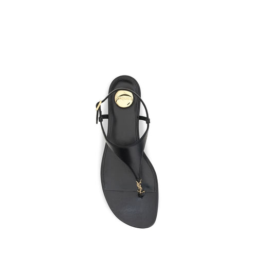 Saint Laurent Black Calf Leather Bos Taurus Flat Sandals