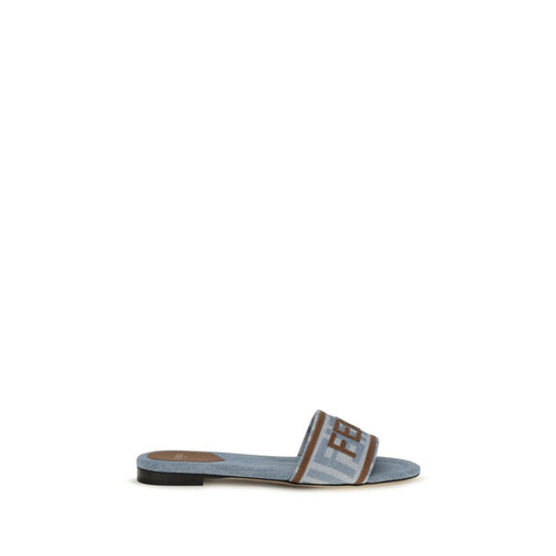 Fendi Blue Cotton Flat Sandals