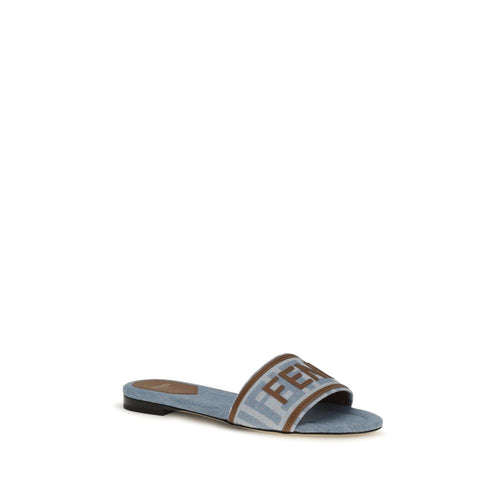 Fendi Blue Cotton Flat Sandals