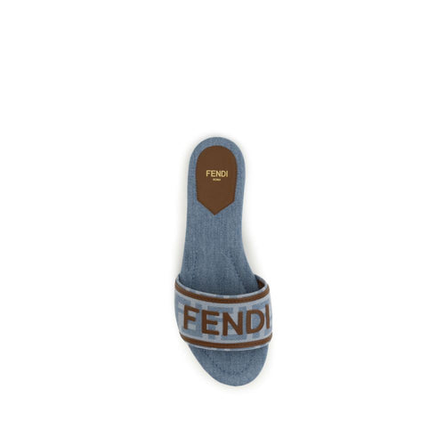 Fendi Blue Cotton Flat Sandals