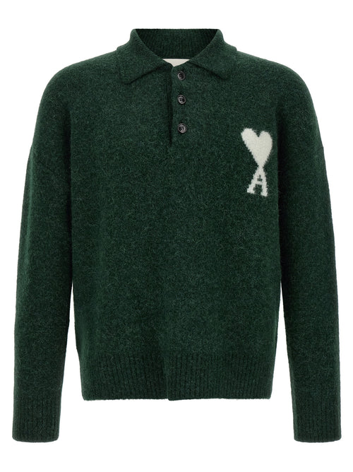 Ami Paris Bicolor Alpaca Leather Polo Shirt