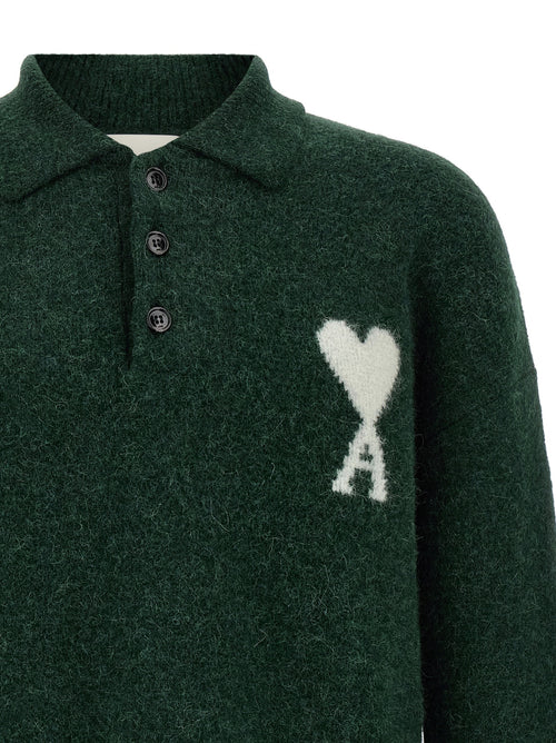 Ami Paris Bicolor Alpaca Leather Polo Shirt
