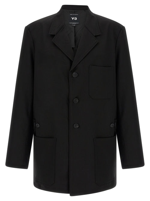 Y-3 Black Wool Full-Length Jacket