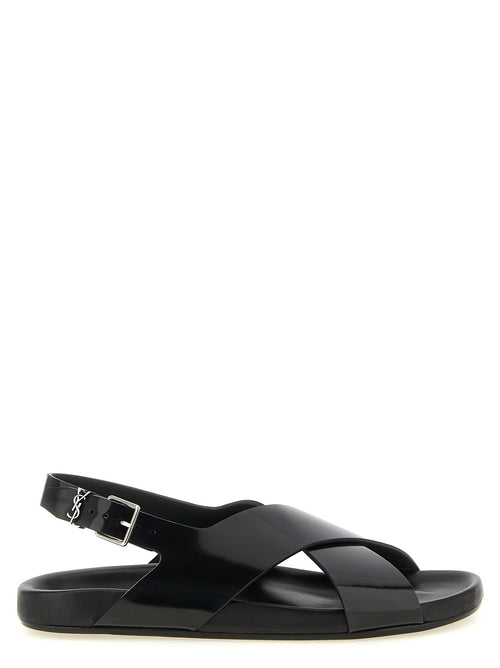 Saint Laurent Black Calfskin Flat Sandals