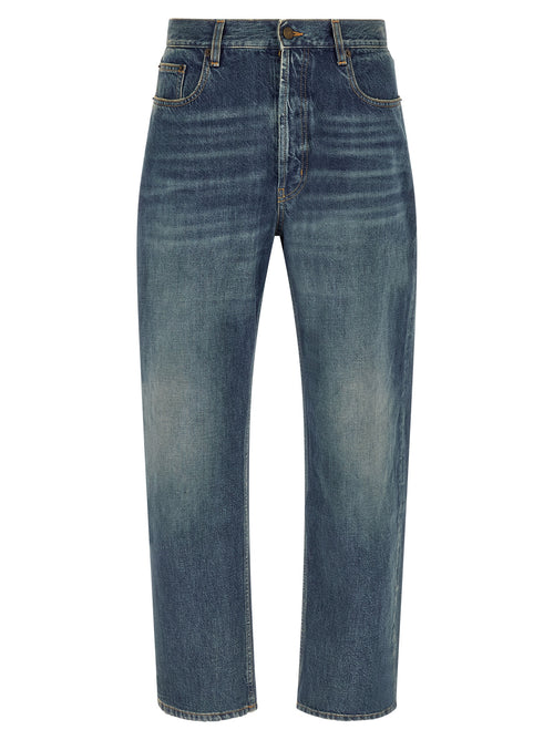 Saint Laurent Blue Cotton Straight-Leg Jeans