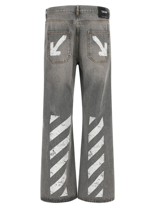 Off-White Gray Cotton Relaxed Fit Jeans