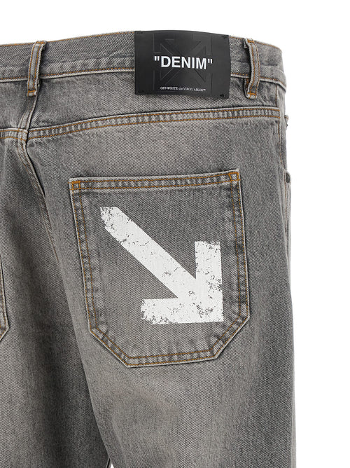 Off-White Gray Cotton Relaxed Fit Jeans