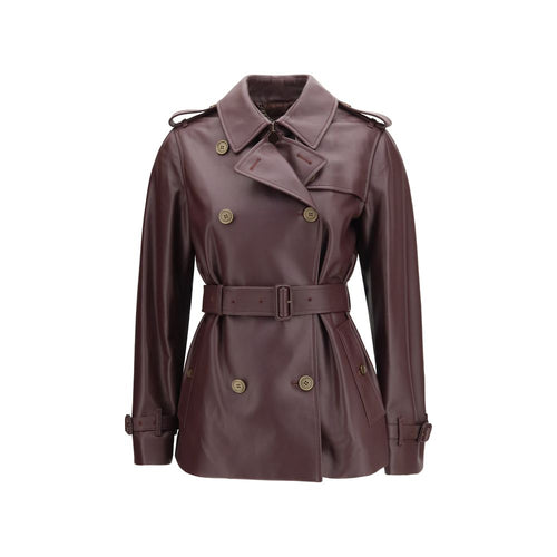 Burberry Bordeaux Calf Leather Bos Taurus Coat