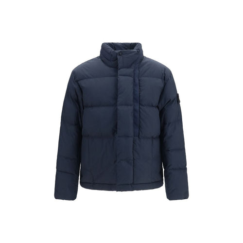 Stone Island Blue Nylon Full-Length Jacket