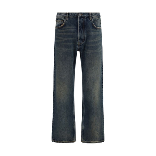 Off-White Blue Cotton Straight-Leg Jeans