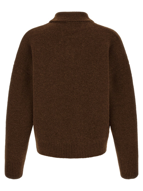 Ami Paris Brown Alpaca Leather Polo Shirt
