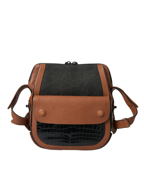 Balenciaga Black Brown Exotic Skin Leather Vertical Crossbody Purse Bag