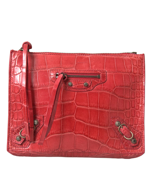 Balenciaga Red Exotic Skin Leather Classic Pouch Purse Wristlet Bag