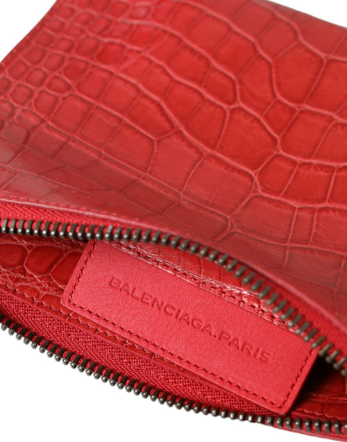 Balenciaga Red Exotic Skin Leather Classic Pouch Purse Wristlet Bag