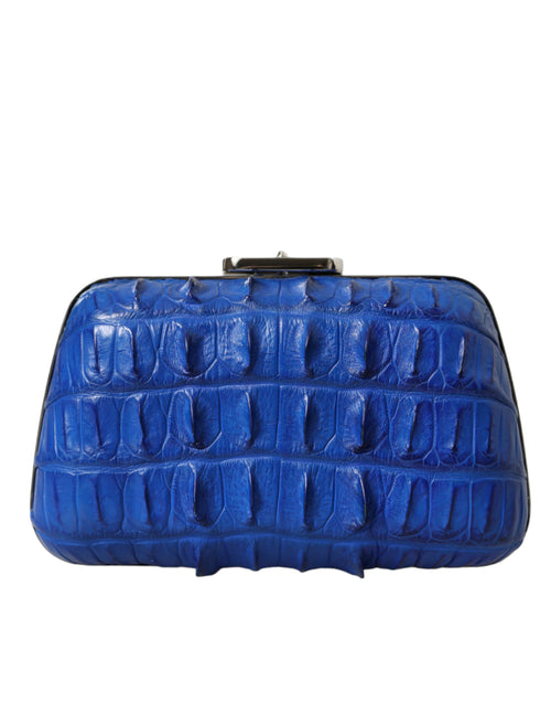 Balenciaga Blue Exotic Skin Leather Shoulder Crossbody Box Clutch Bag