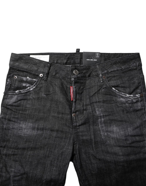 Dsquared² Black Washed Cotton Mid Waist Skinny Jeans