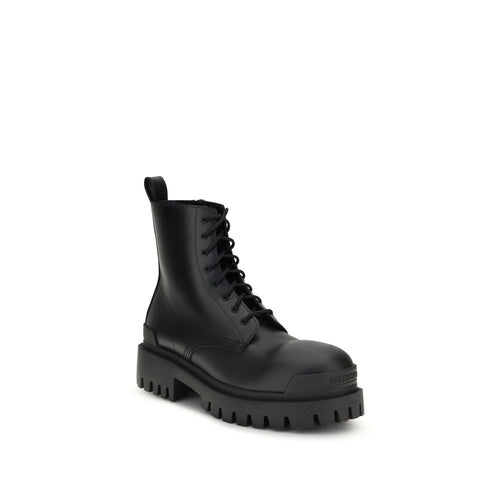 Balenciaga Black Calf Leather Bos Taurus Lace-Up Boots