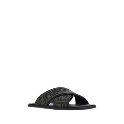 Fendi Black Calf Leather Bos Taurus Flat Sandals